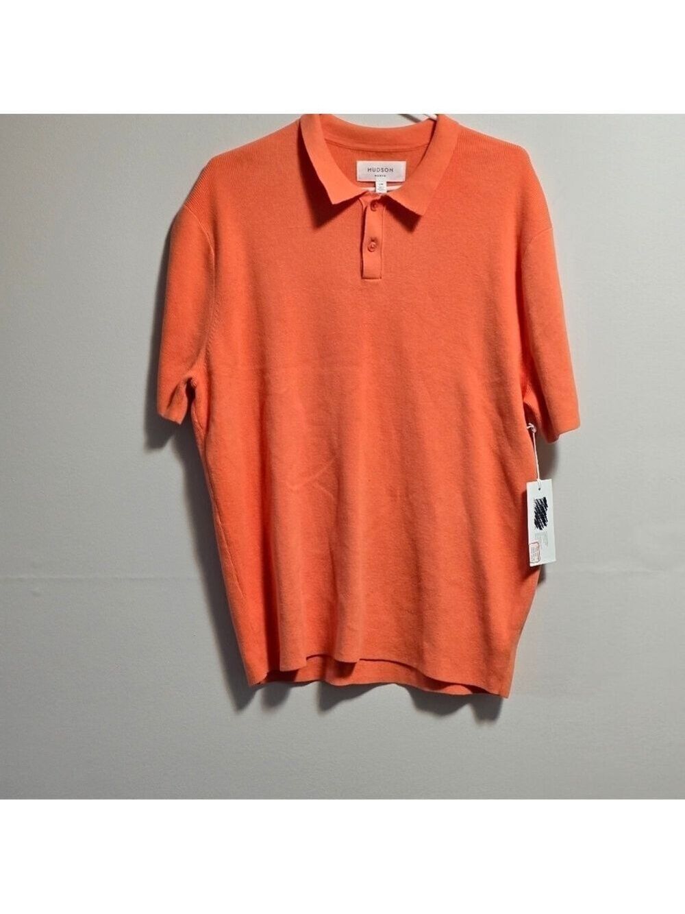 Hudson North polo knit short sleeves shirt color orange size Large